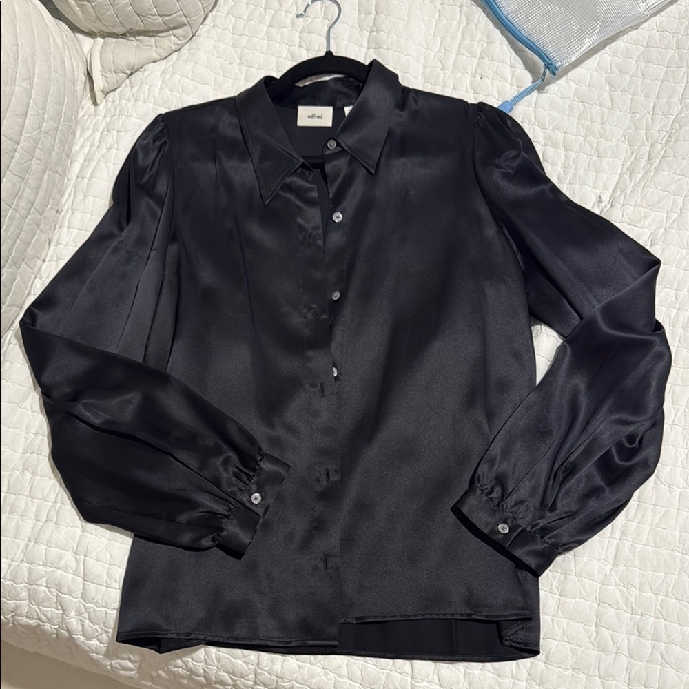 Wilfred Black Silk Button-Up Blouse